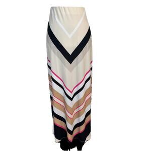 ECI New York Skirt size Small Long Maxi A Line Slink Chevron Pink Khaki Stretch